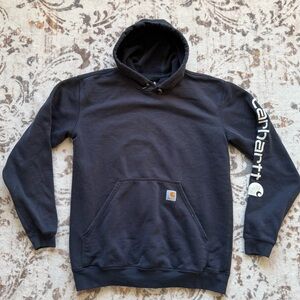 Carhartt Hoodie Mens Medium Loose Fit Midweight Logo Sleeve Pullover K288 Blue